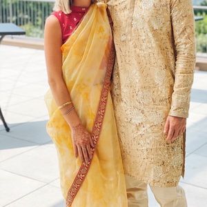 Yellow Orange Saree / Sari for Indian Formal Event